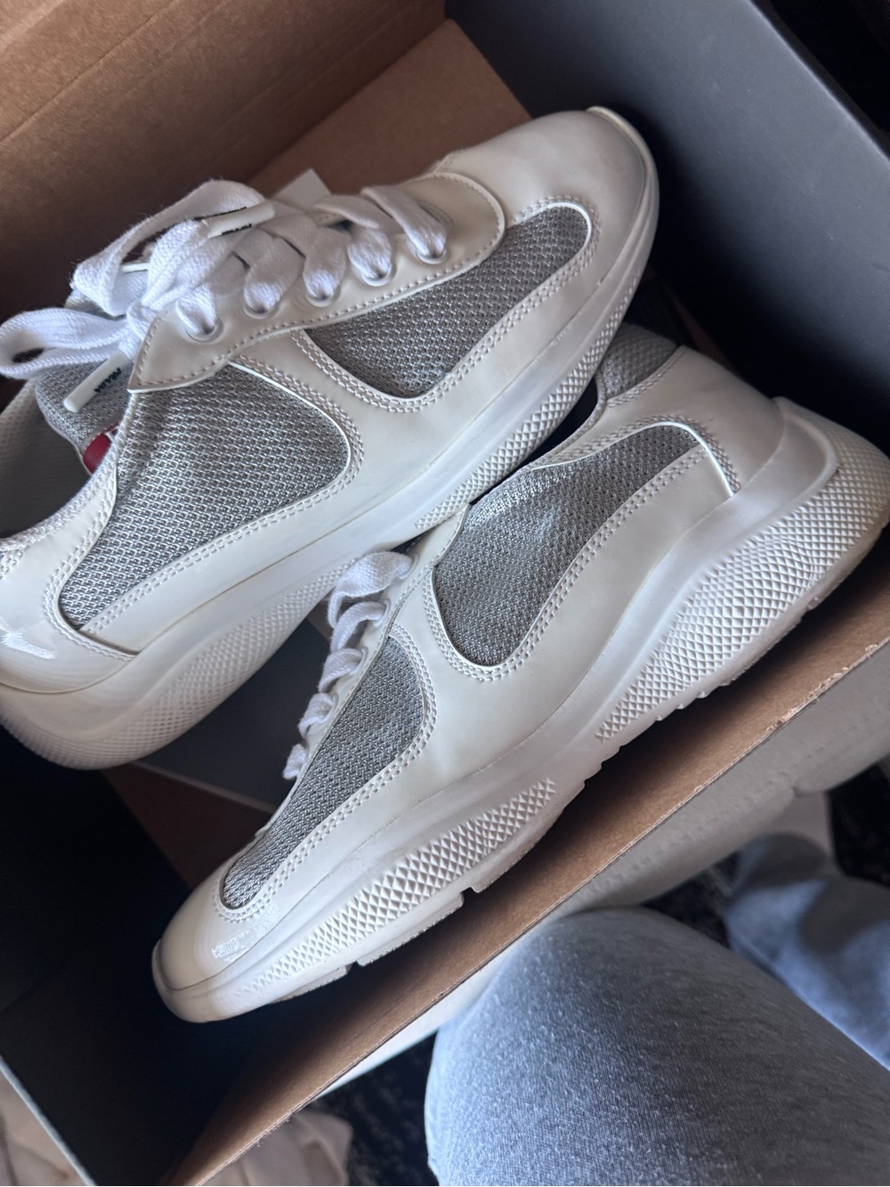 Prada White Leather & Mesh Sneakers